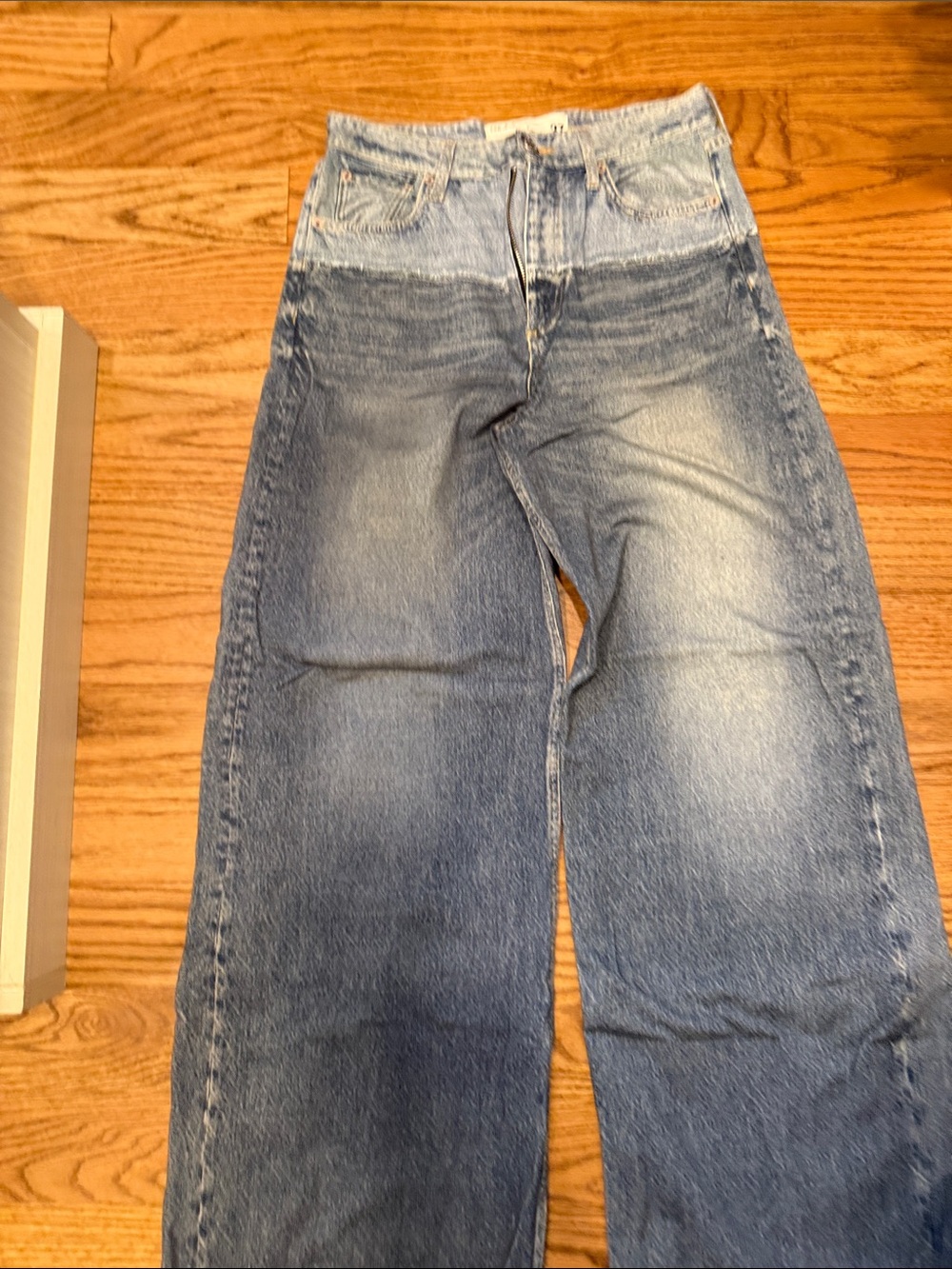 rag & bone Two-Tone Faded Blue Wide-Leg Jeans